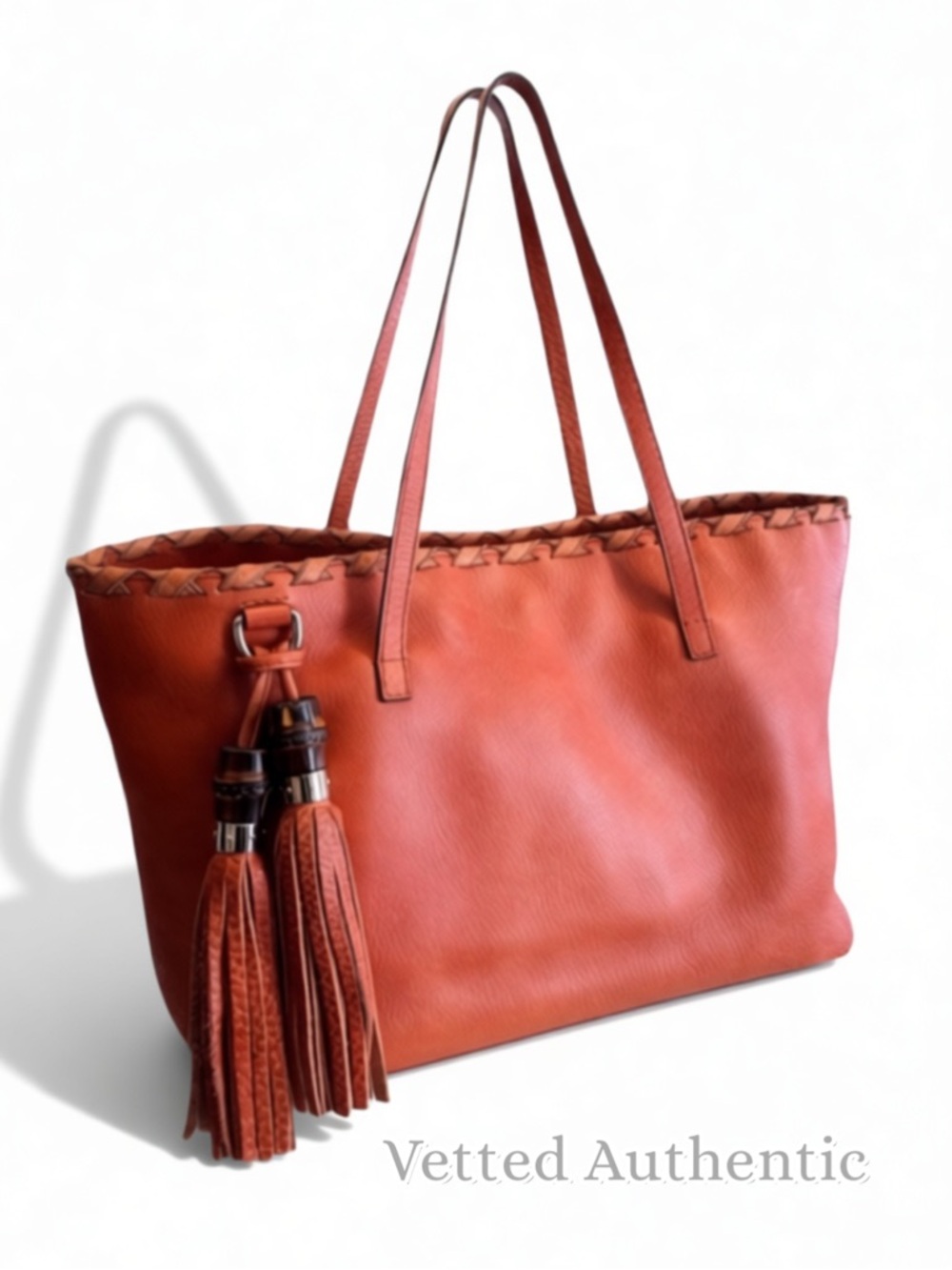 Gucci Marrakech Orange Leather Bamboo Tassel Tote Bag Medium Large